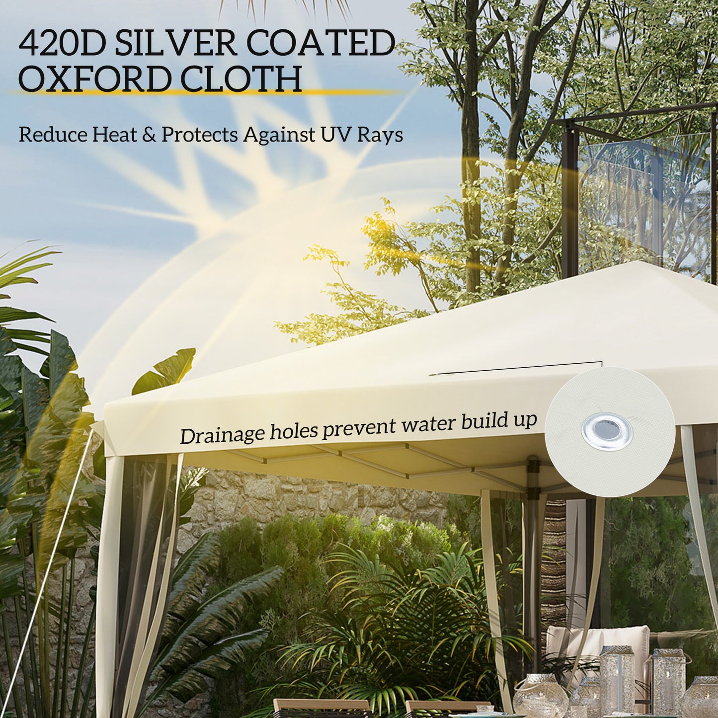 10x10 Pop Up Canopy Tent with Netting - Beige, Adjustable Height