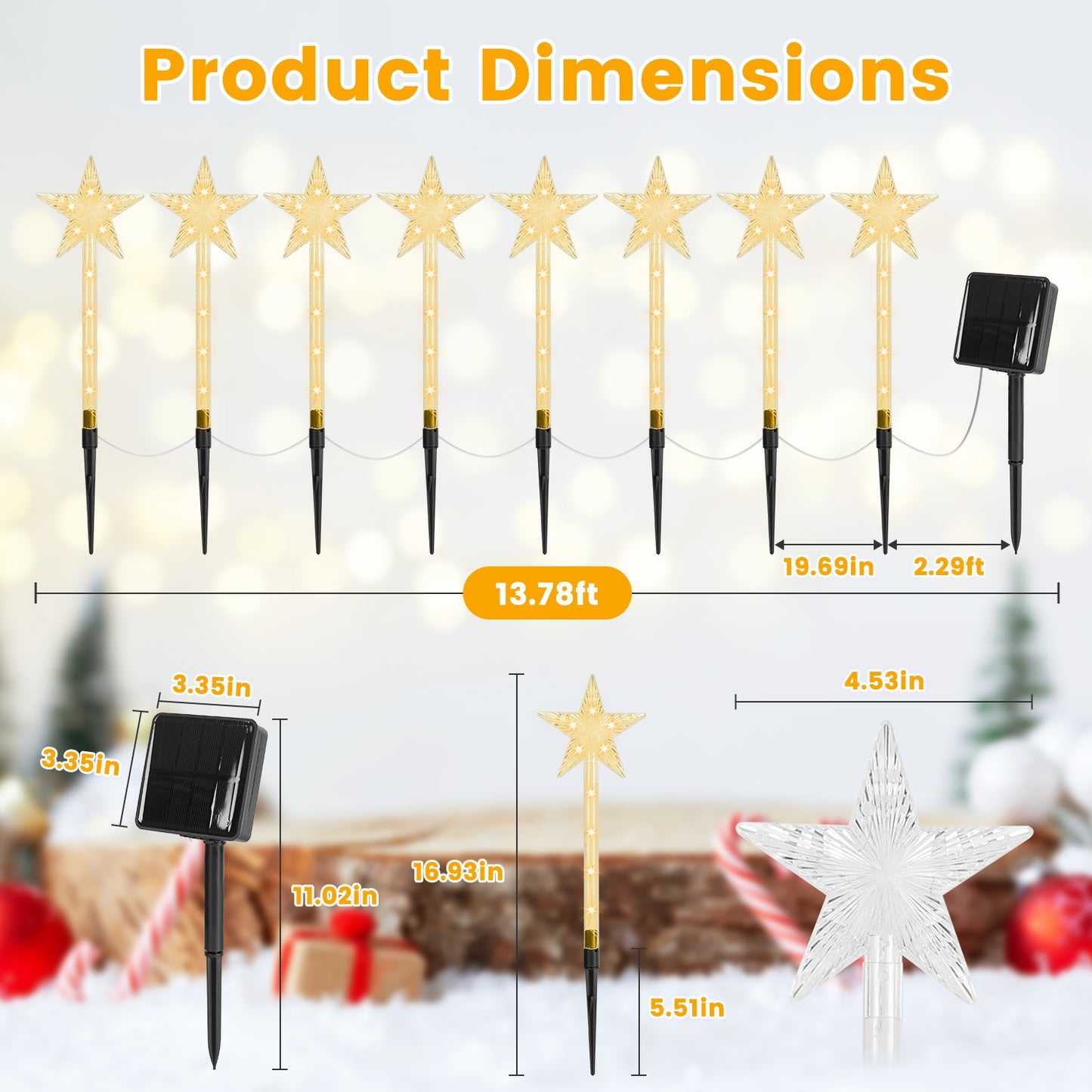 8-Pack Solar Christmas Star Pathway Lights - 64 LED, 8 Modes
