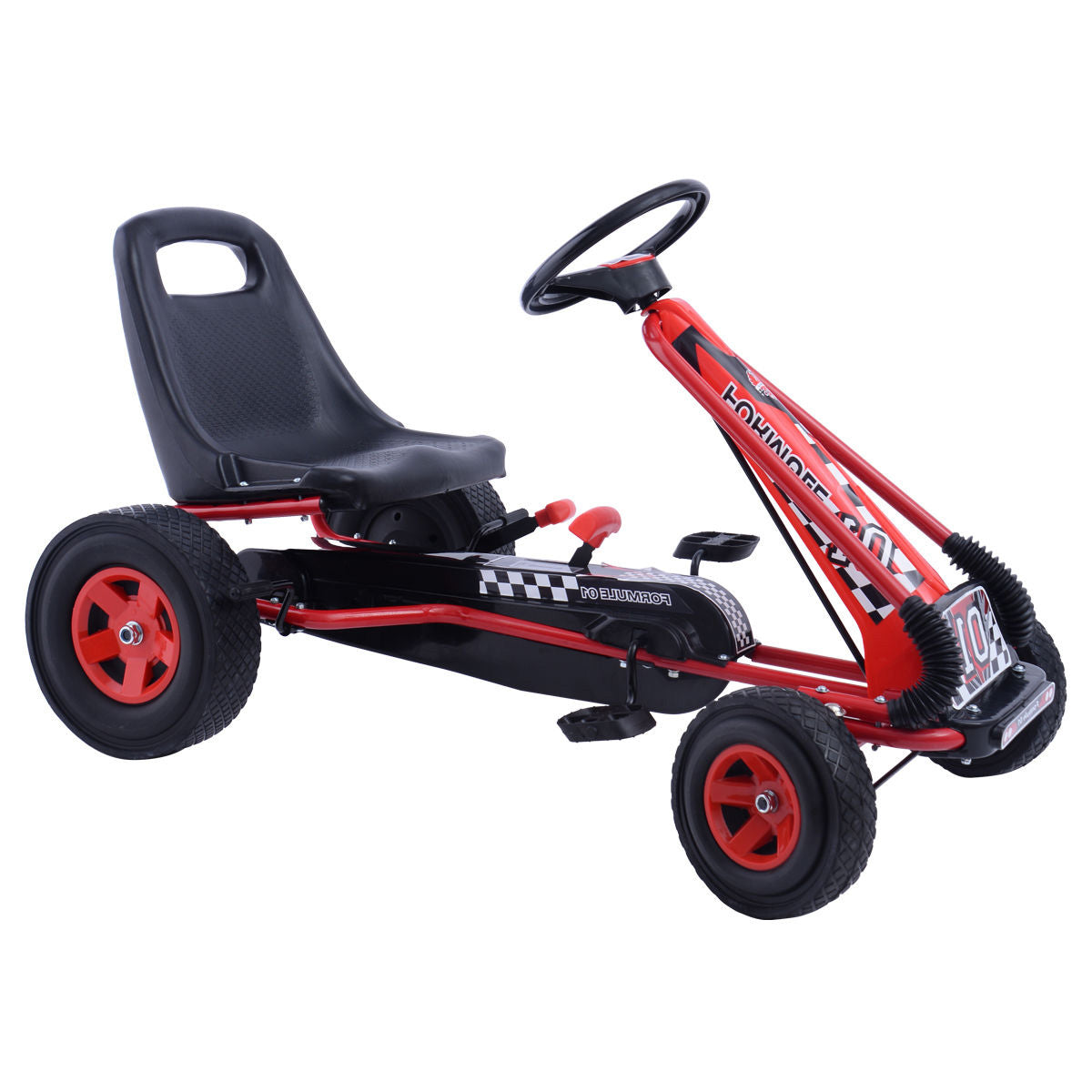 Kids Pedal Powered Go Kart - 4 Wheels Outdoor Racer Toy - Red