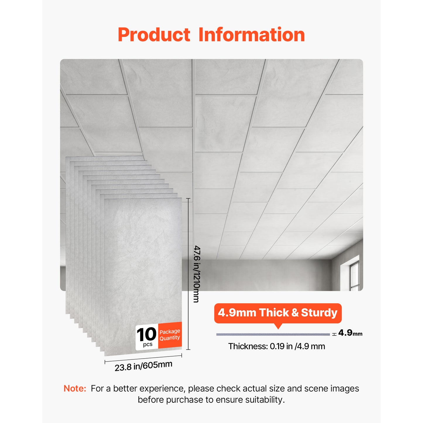 24x48 Inch PVC Ceiling Tiles - Water-Resistant Drop Ceiling Panels White Marble