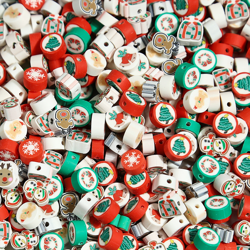 Christmas Soft Pottery Santa Claus Elk Beads - Holiday Craft Supplies