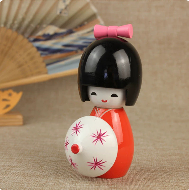 Japanese-Style Kimono Doll for Sushi Restaurant Decor - Handmade Wooden Figurine