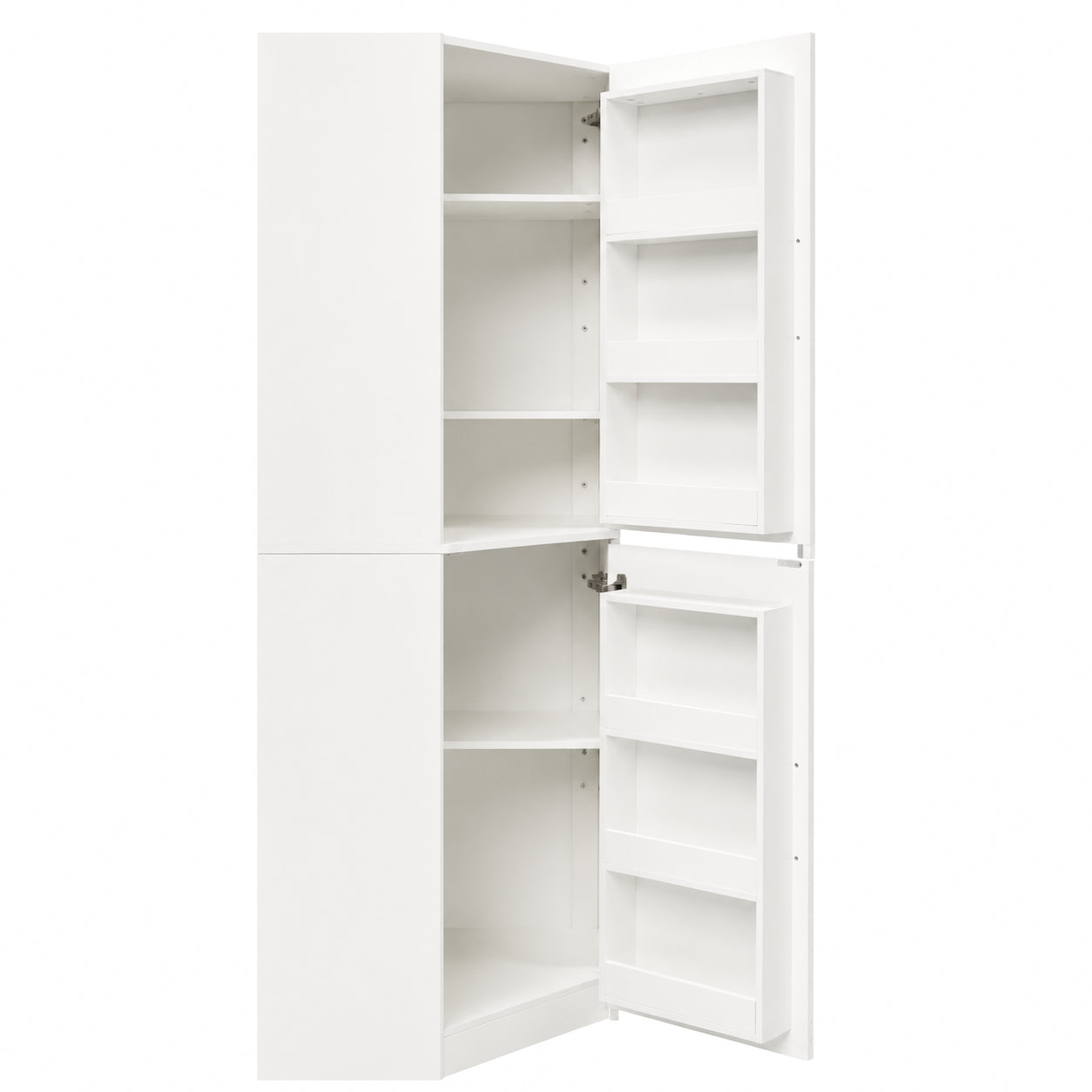 White Corner Kitchen Pantry Cabinet - 70.87" Tall L-Shaped Storage
