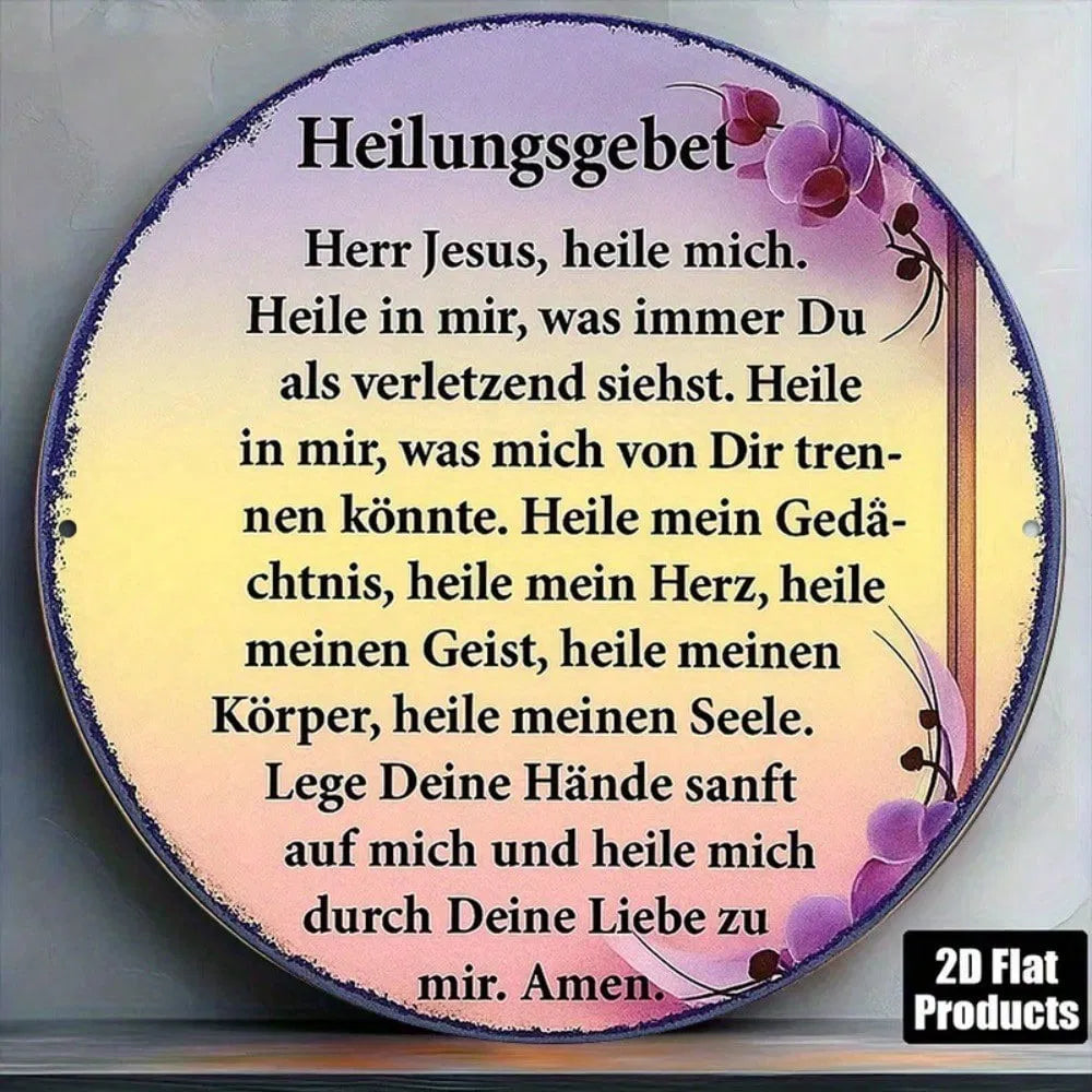 Vintage Round Aluminum Sign - Healing Prayer Wall Art