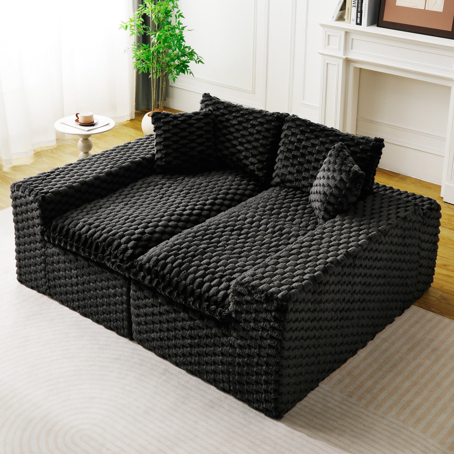 Luxury Black Velvet Multifunctional Sofa - 4 Seats, Arrangeable