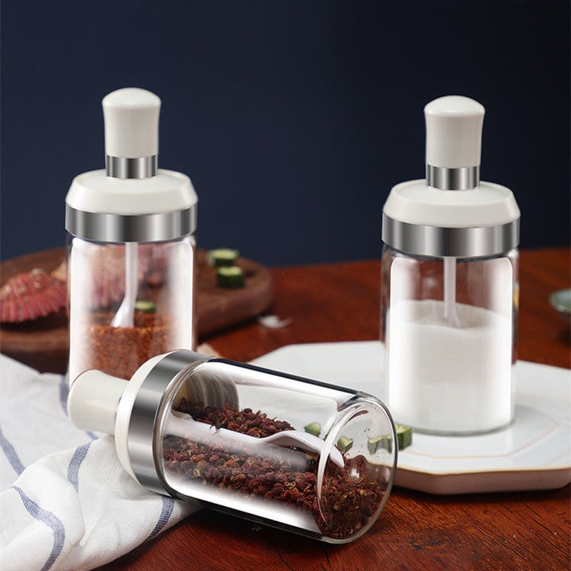 Glass Salt & Pepper Shaker Set - Moisture-Proof Kitchen Storage, White 2pcs