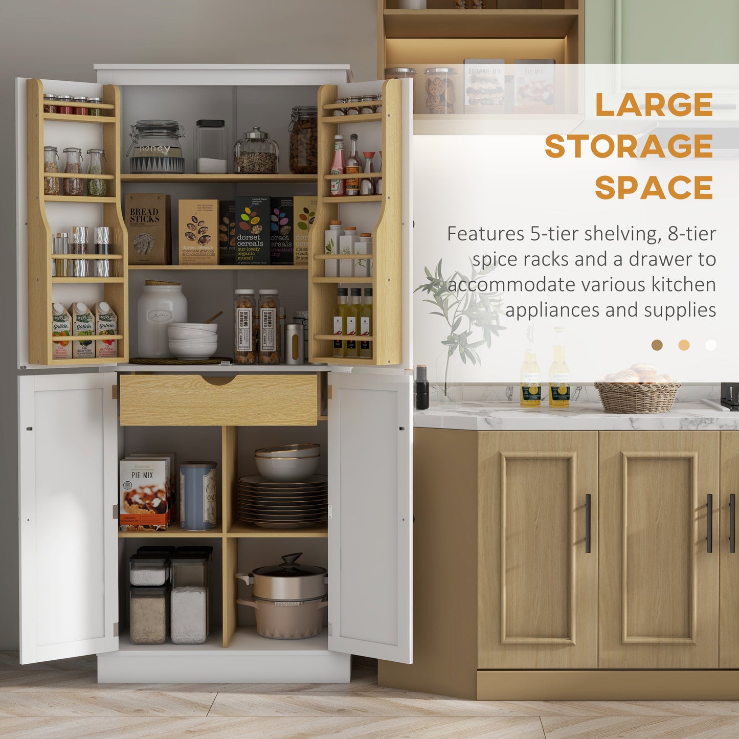 72-Inch Modern Kitchen Pantry Storage Cabinet with 5-Tier Shelving