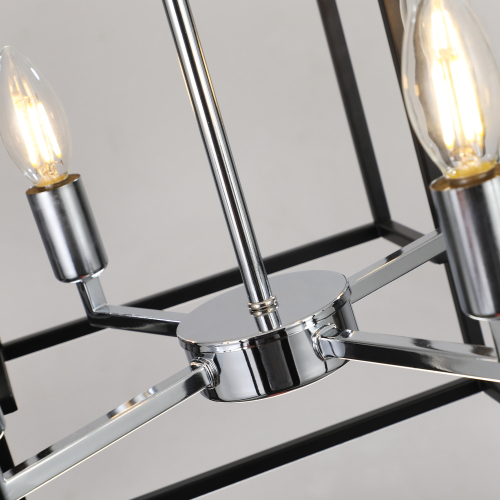 8-Lantern Farmhouse Chandeliers with Adjustable Height Black Iron Fixture