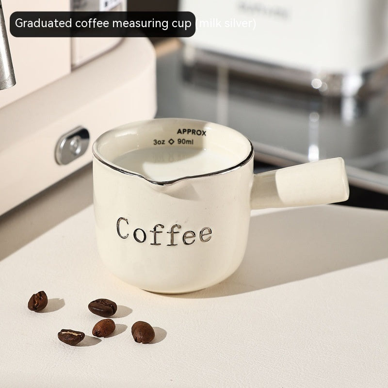 Ceramic Espresso Cup with Scale - Milk Silver, 90ml Coffee Measuring Mug