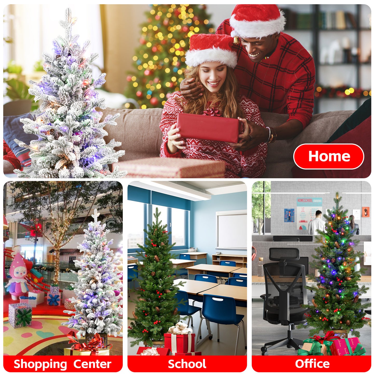 4ft Flocking Artificial Christmas Tree - Realistic Pine Design