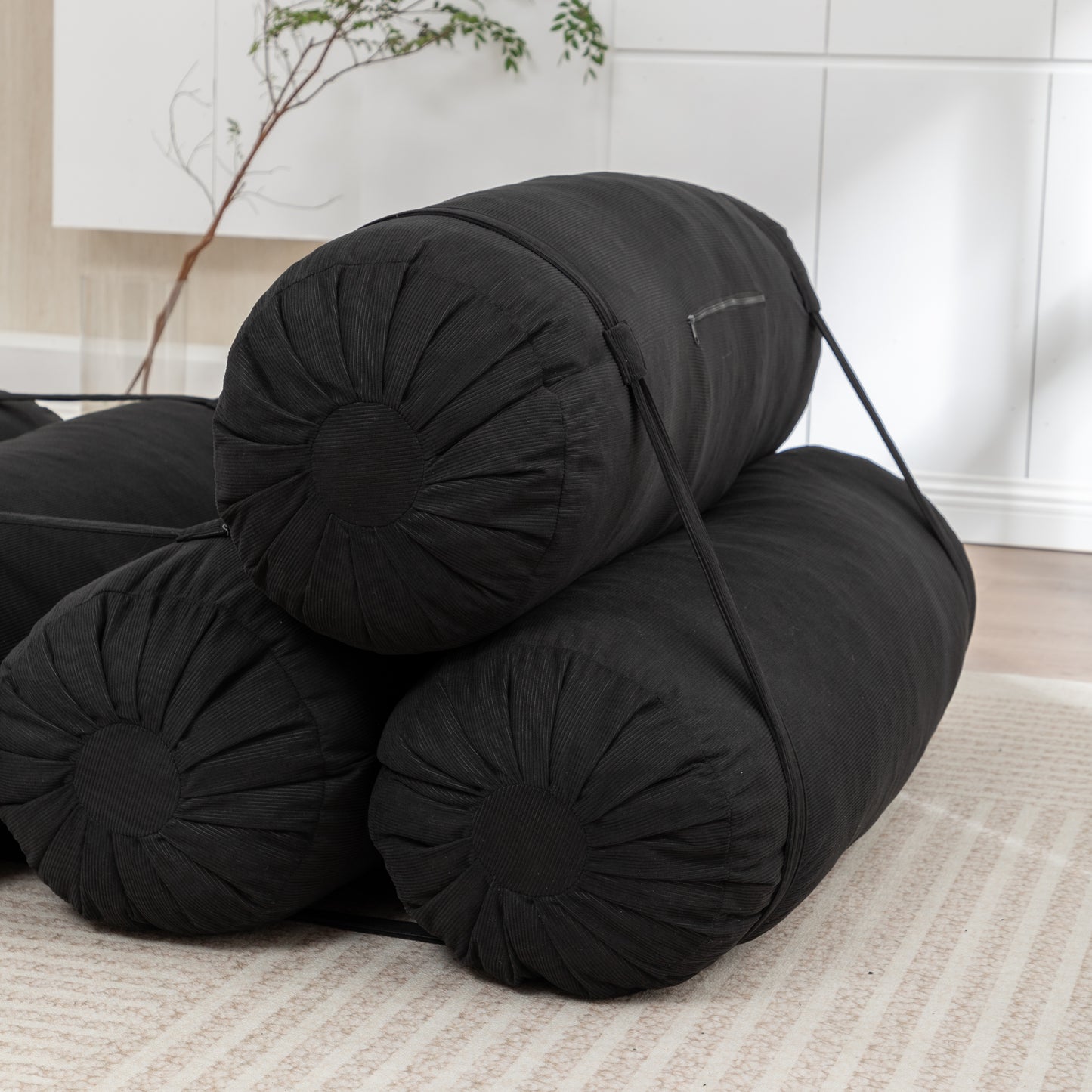 Adjustable Corduroy Floor Sofa - Black Multi-Person Leisure Chair