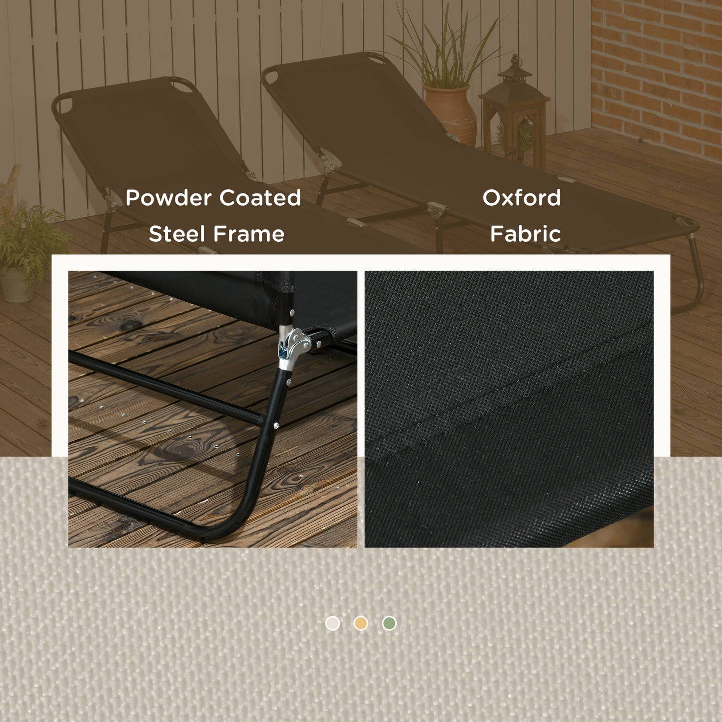 2 Piece Folding Chaise Lounge Pool Chairs - Black