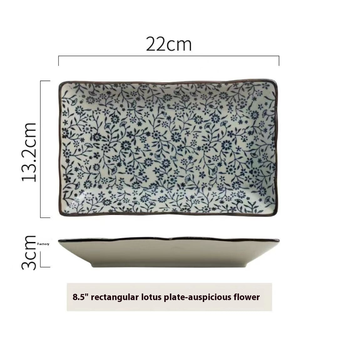 Ceramic Sushi Plate Rectangular 7.5 Inch Meal Tray for Kitchen Dining