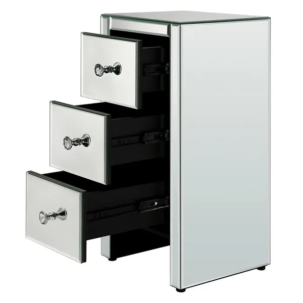 Mirrored Glass Bedside Table with 3 Drawers - Small