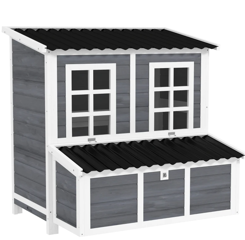 Wooden Chicken Coop with Nesting Box - Large Pet House for Poultry, Light Gray