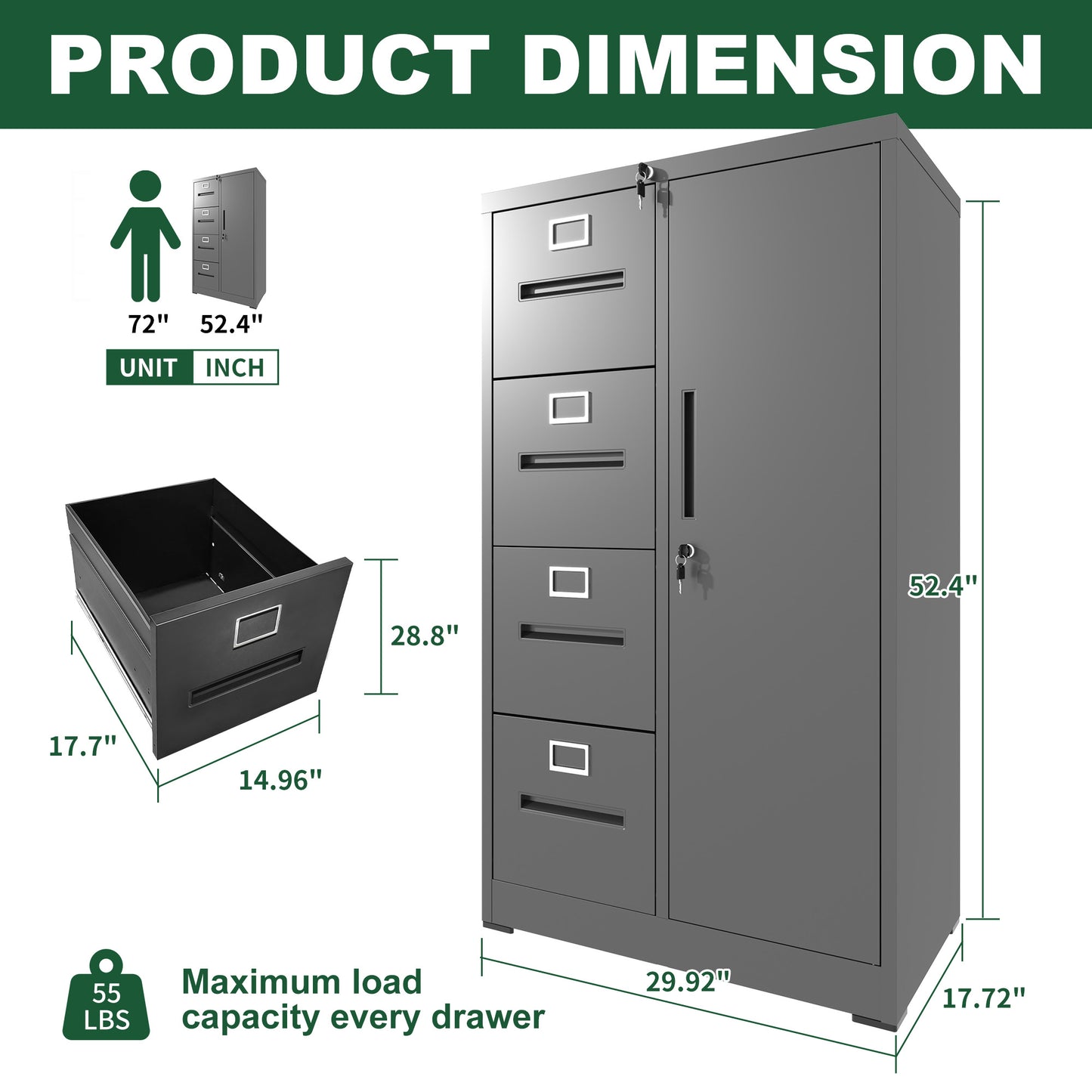 Metal Storage Vertical Filing Cabinet With Lock, Steel File Locker 4