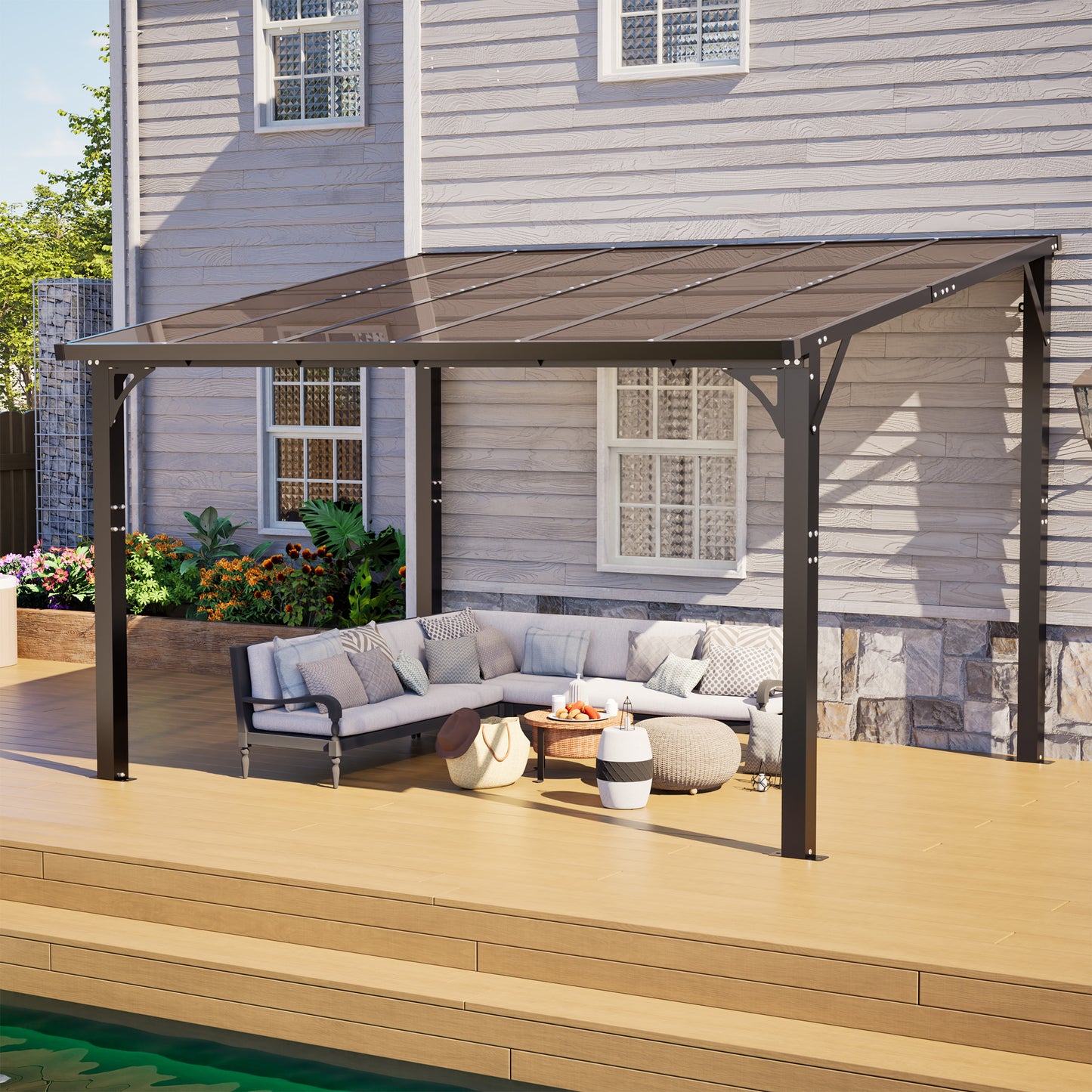 12x10 FT Hardtop Gazebo with Tinted Roof - Brown