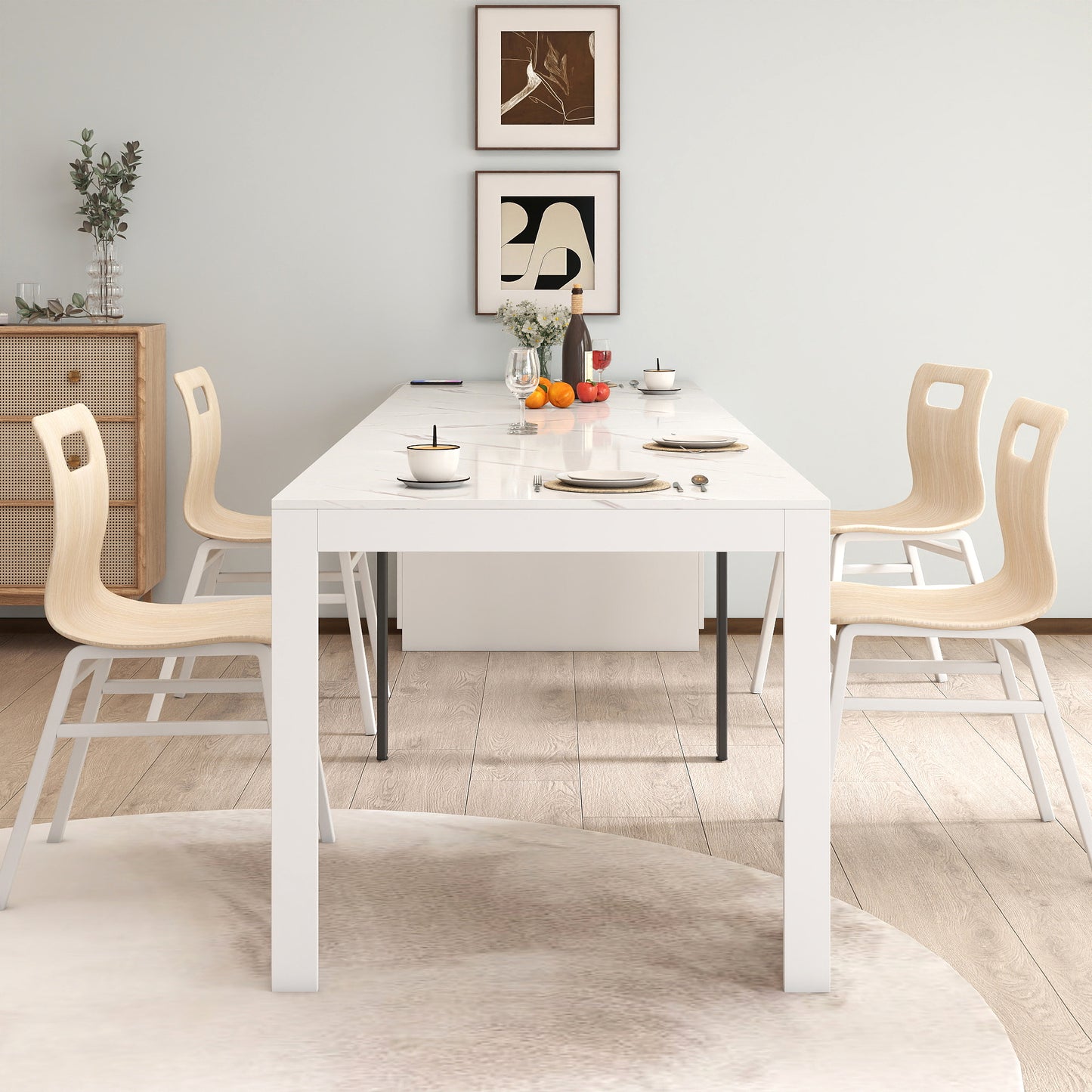 Extendable Dining Table with Outlet - Space-Saving White Design