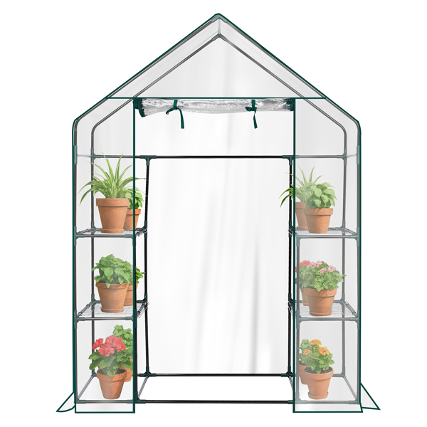 Mini Walk-In Greenhouse with PVC Cover, 4-Shelf Indoor Outdoor Garden Greenhouse 56x29x77 Inches