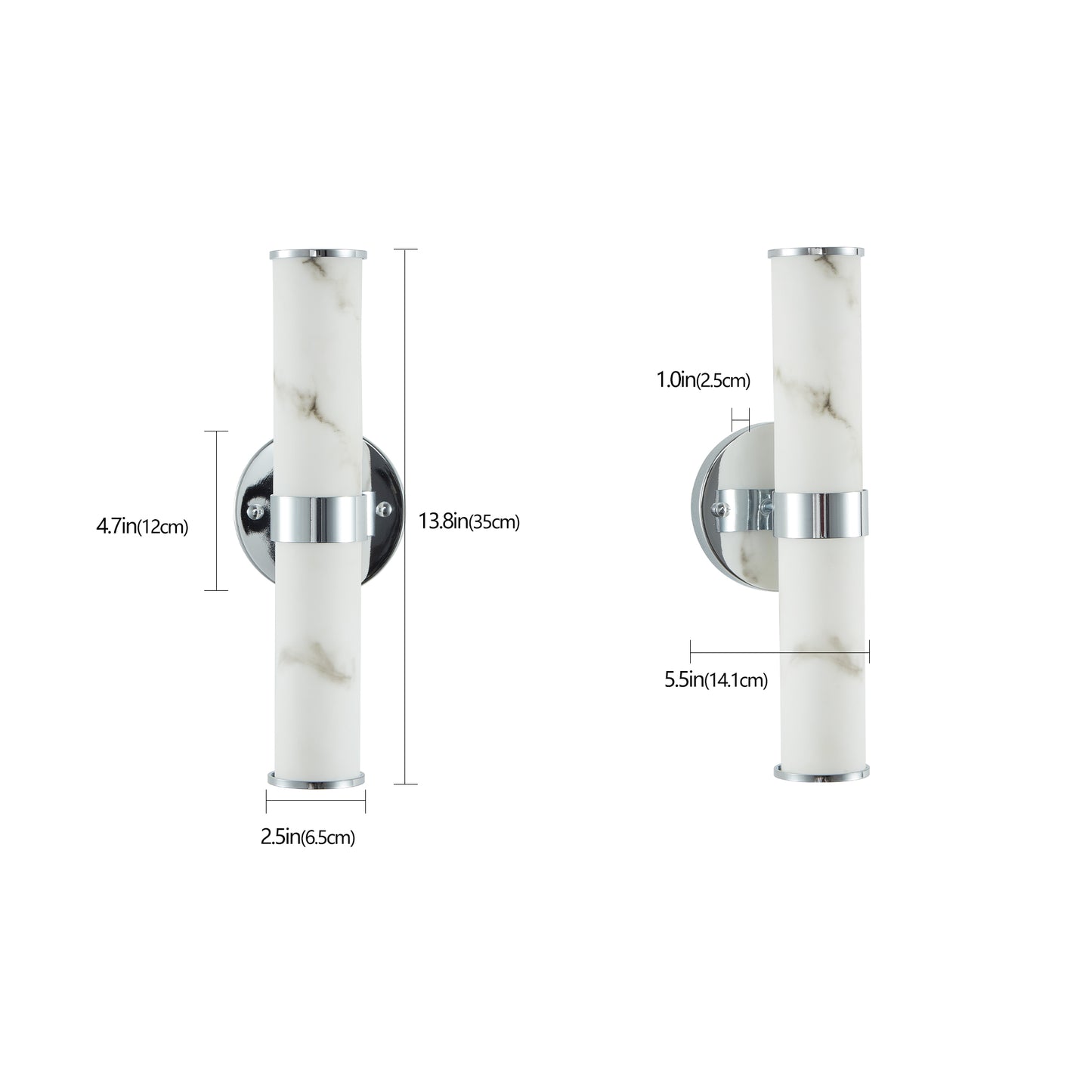 Set of 2 Modern Marble Texture Wall Sconces - Chrome Trim