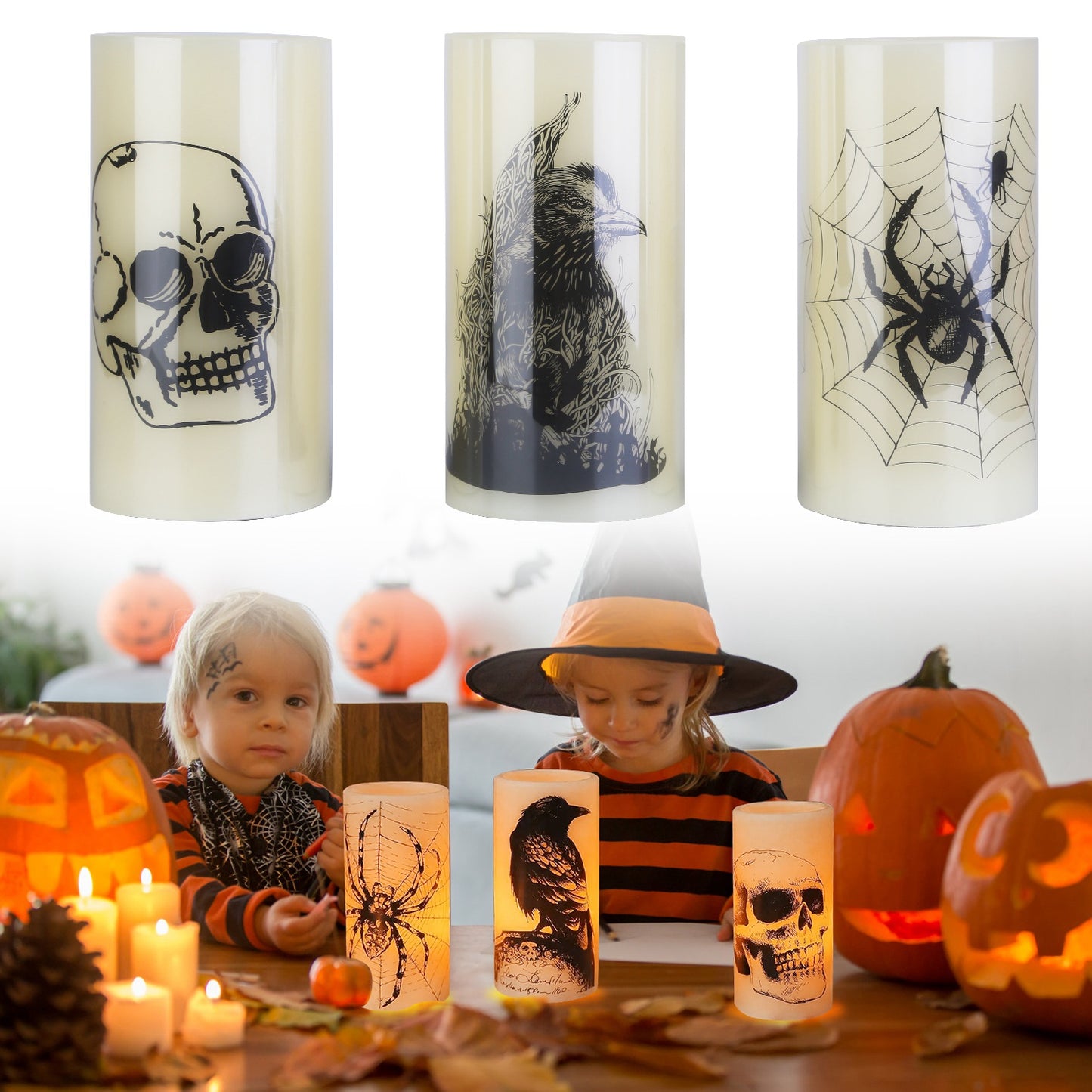 Halloween Flameless Candle Set with Timer - 3 Pack