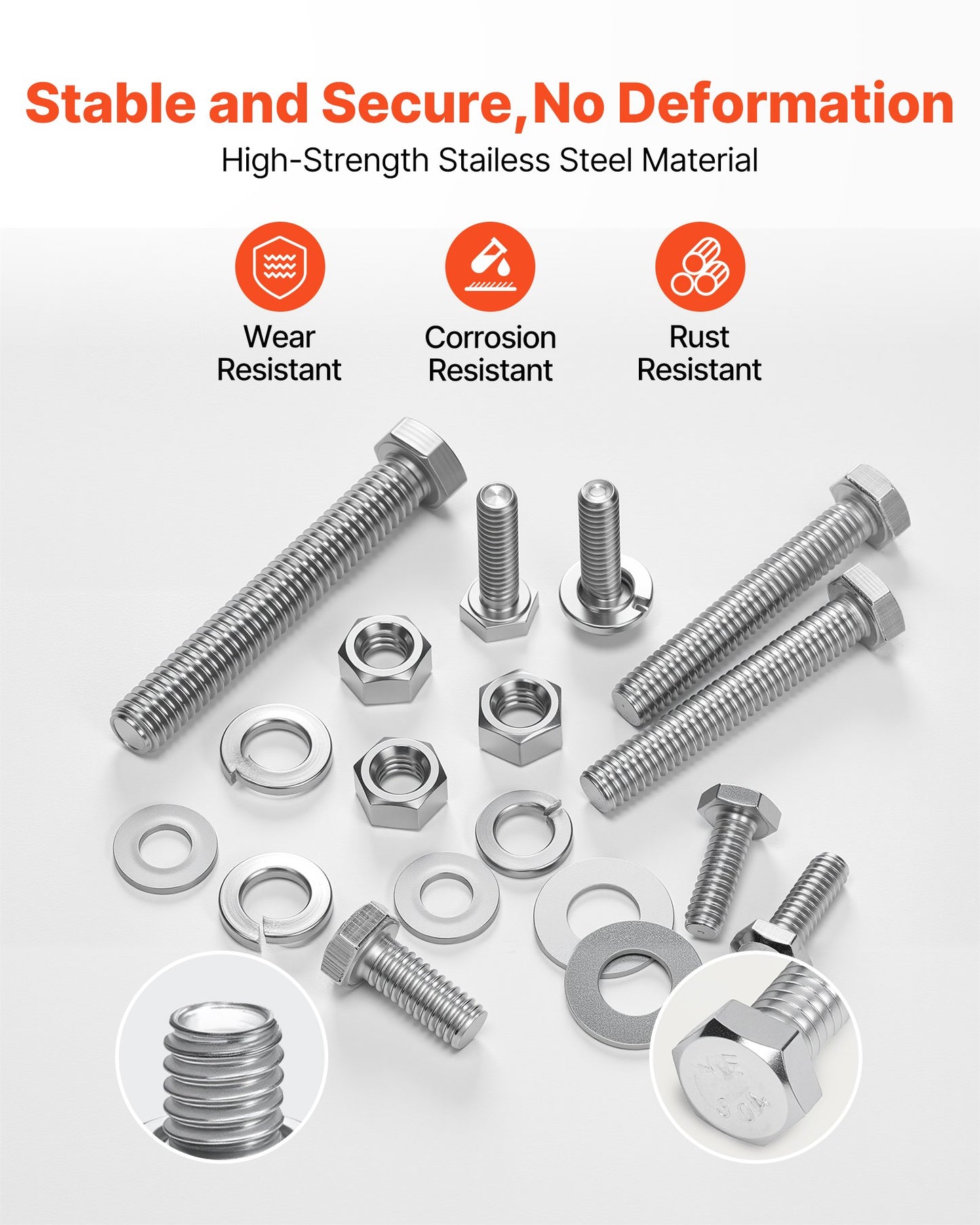 246-Piece Stainless Steel Bolts Nuts Set for Furniture Repairs, Assortment Kit