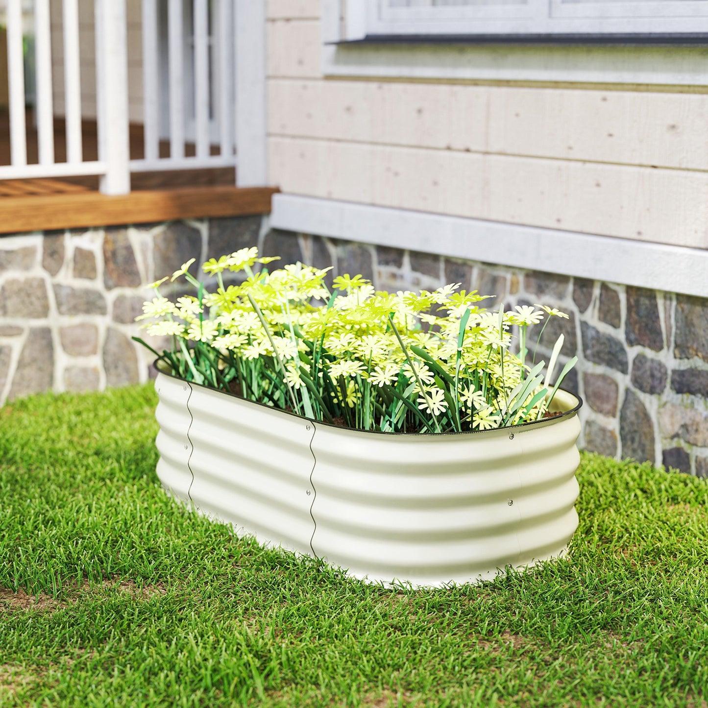 Galvanized Raised Garden Bed Kit - Metal Planter Box with Safety Edging, Cream