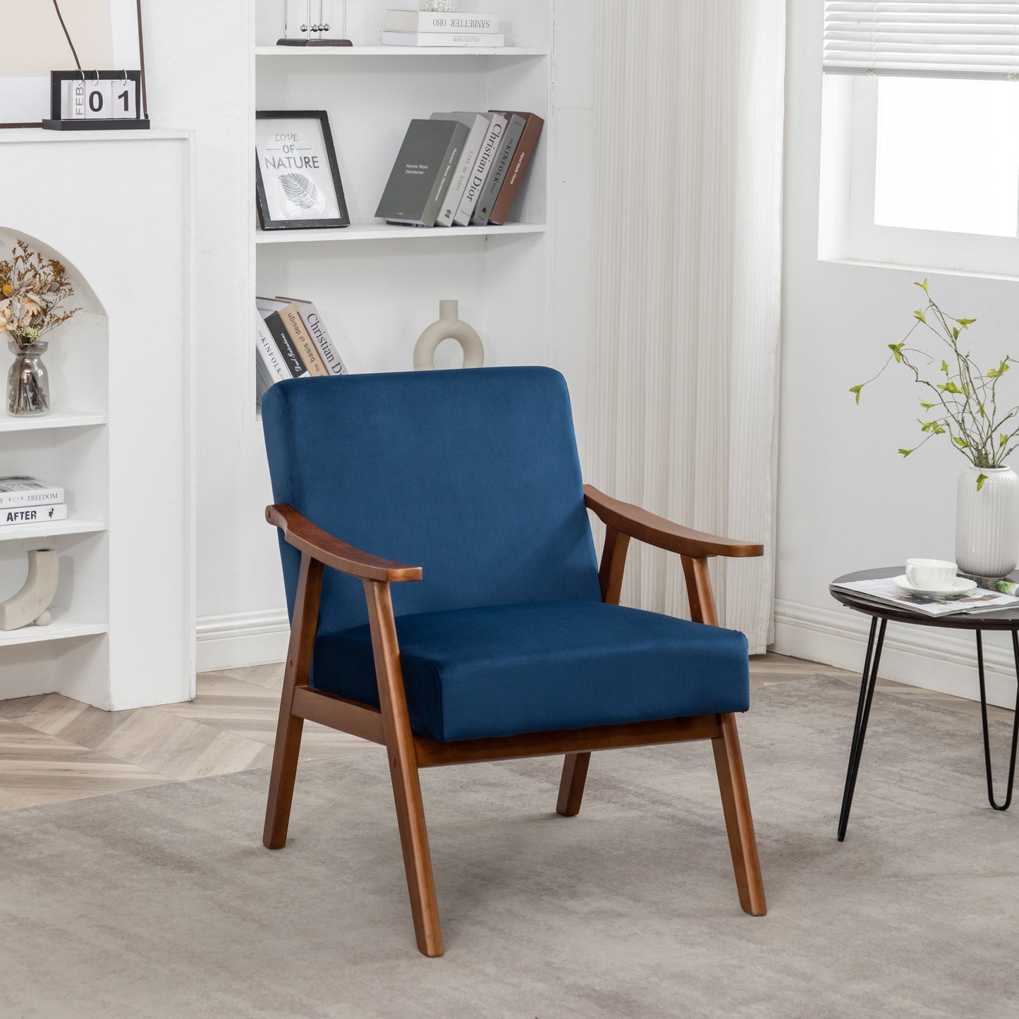 Accent Chair With Velvet Upholstery And Solid Wood Frame, Classic
