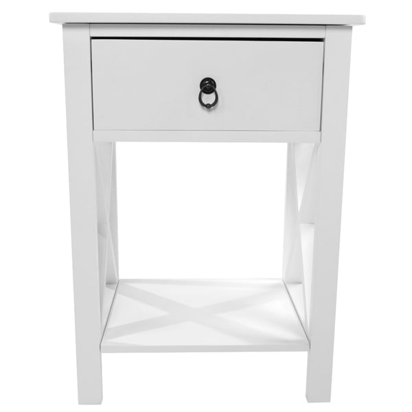 Modern White Bedside Table with Drawer and Shelf - 40x30x55 cm