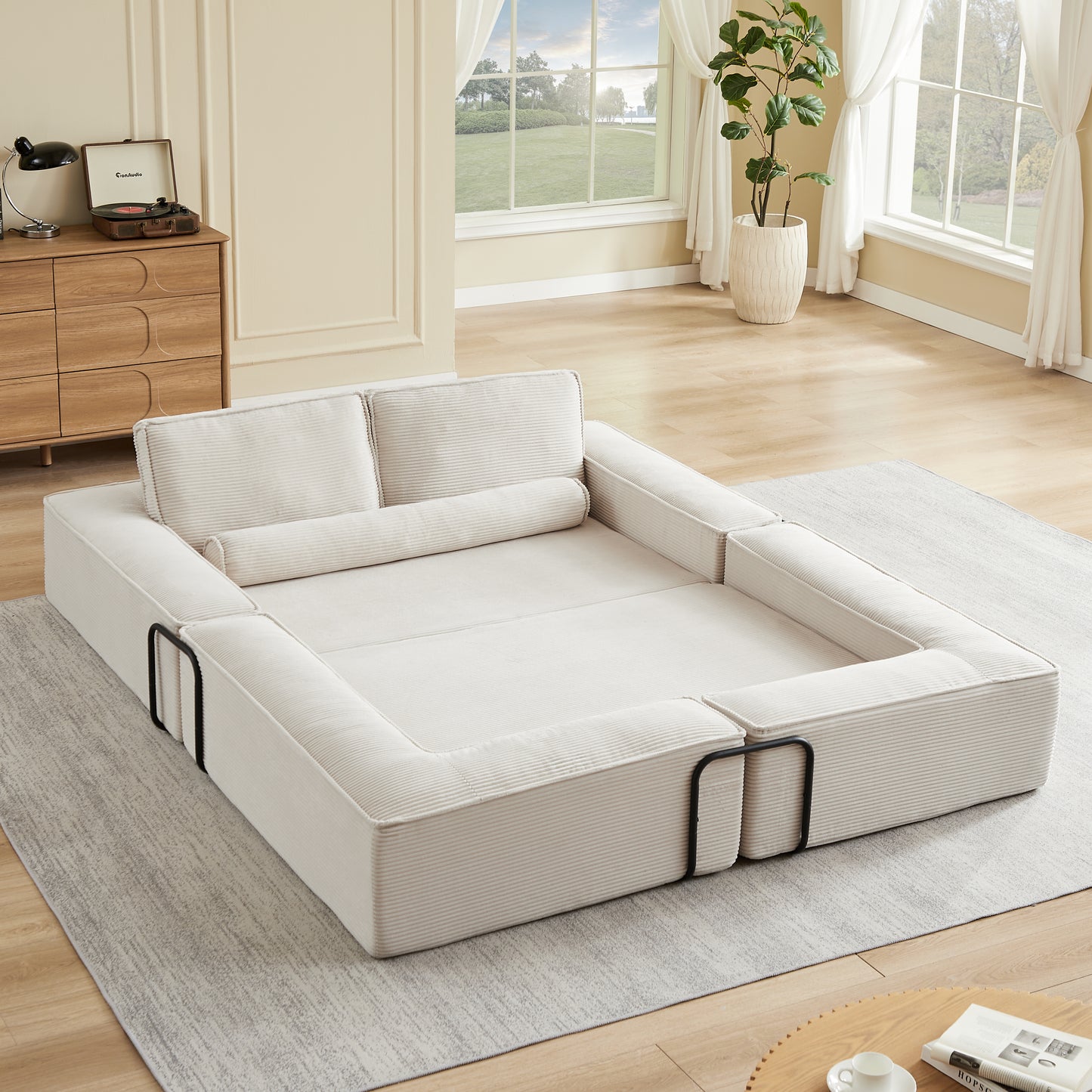 Large Modern Corduroy Sofa - Freely Combined Design, Khaki