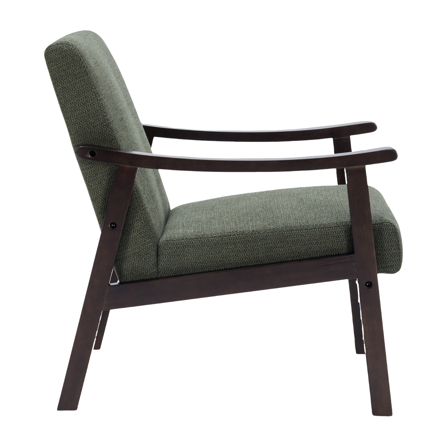 Antique Green High Back Armchair - Solid Wood Legs