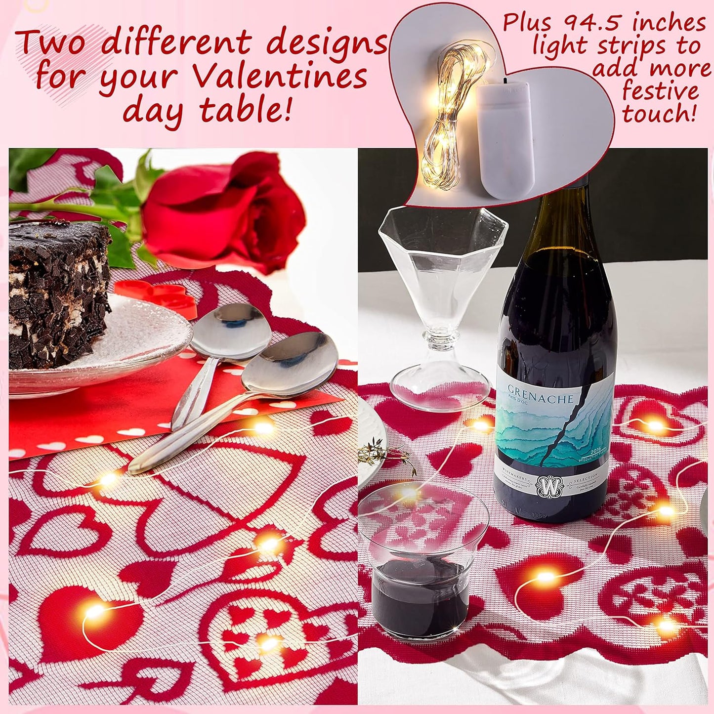 Lace Heart-Shaped Table Runner - 1 Piece, 13x72 Inches