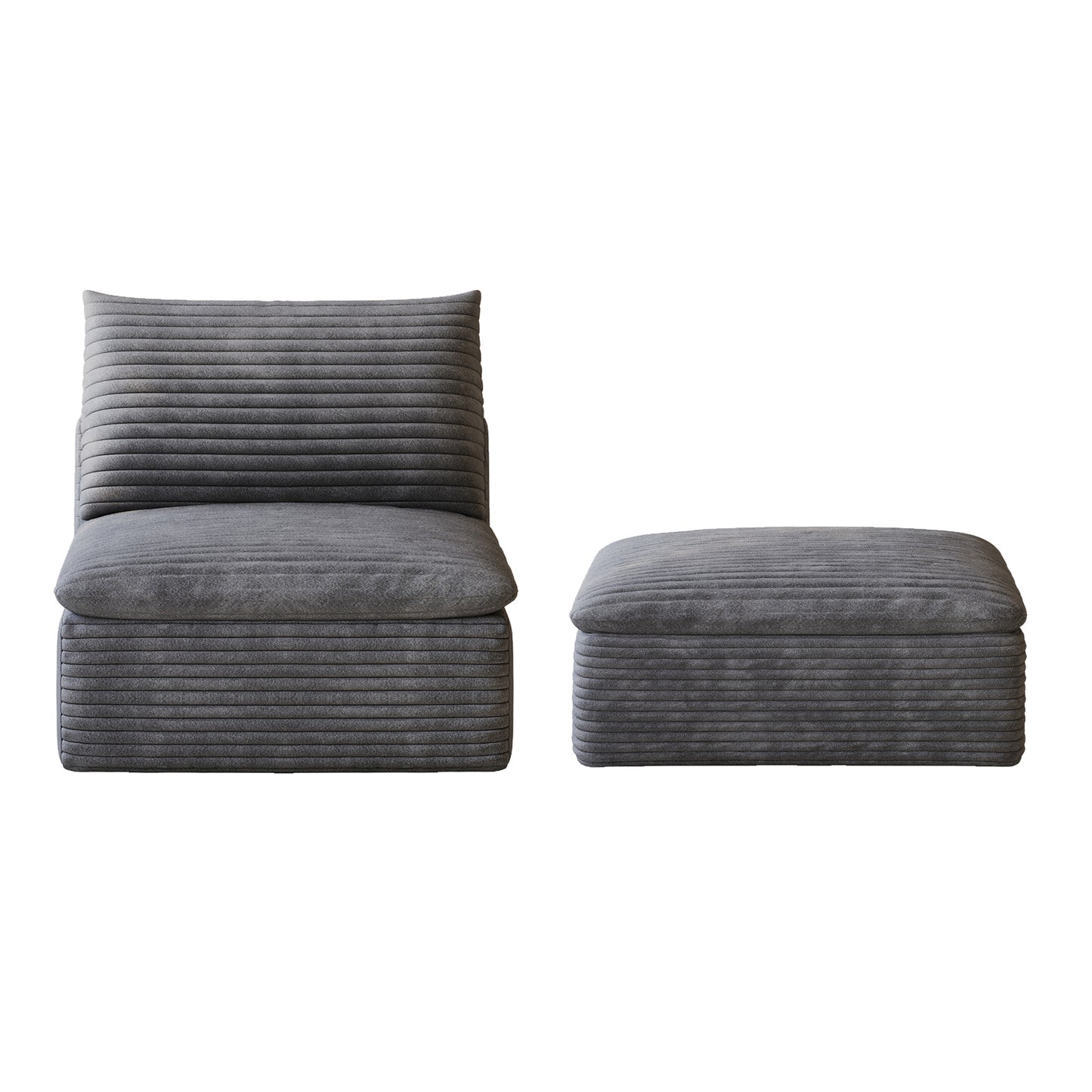 Dark Grey 1 Middle Seat and Ottoman Set - Fabric, Foam