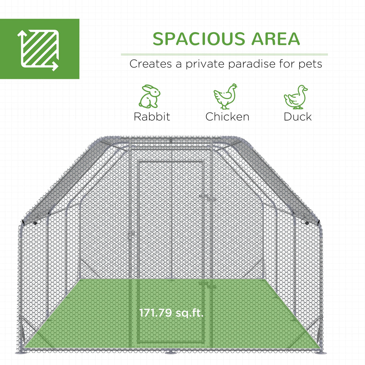 Large Metal Chicken Coop with Waterproof Cover - Walk-In Yard Fence, 18.7x9.2 ft