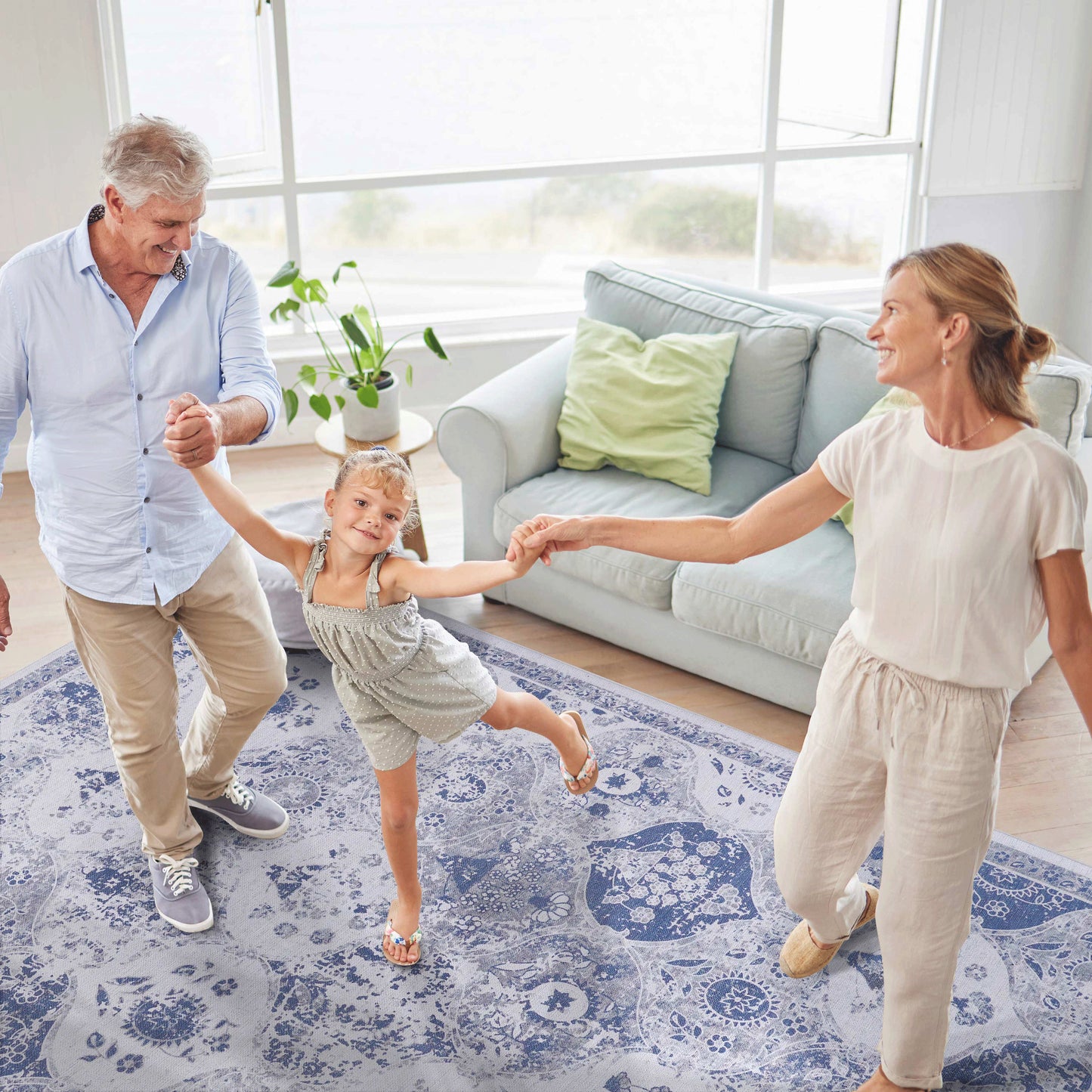 MAVAL Blue Washable Rug 8x10 Area Blue, 8' X 10'