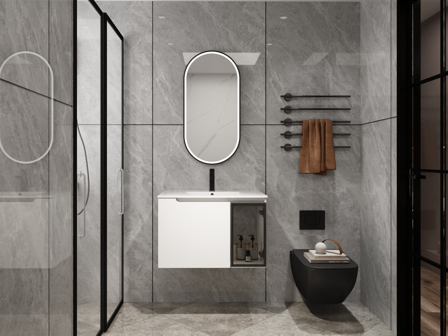 30 Wall-Mounted Bathroom Vanity With Ceramic Sink, 2-Soft Close