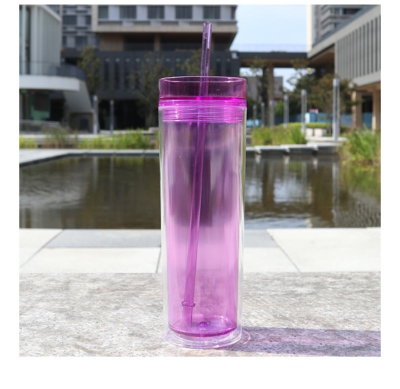 Large Capacity Double-Layer Drinkware Cup with Straw - Multiple Colors & 710ml