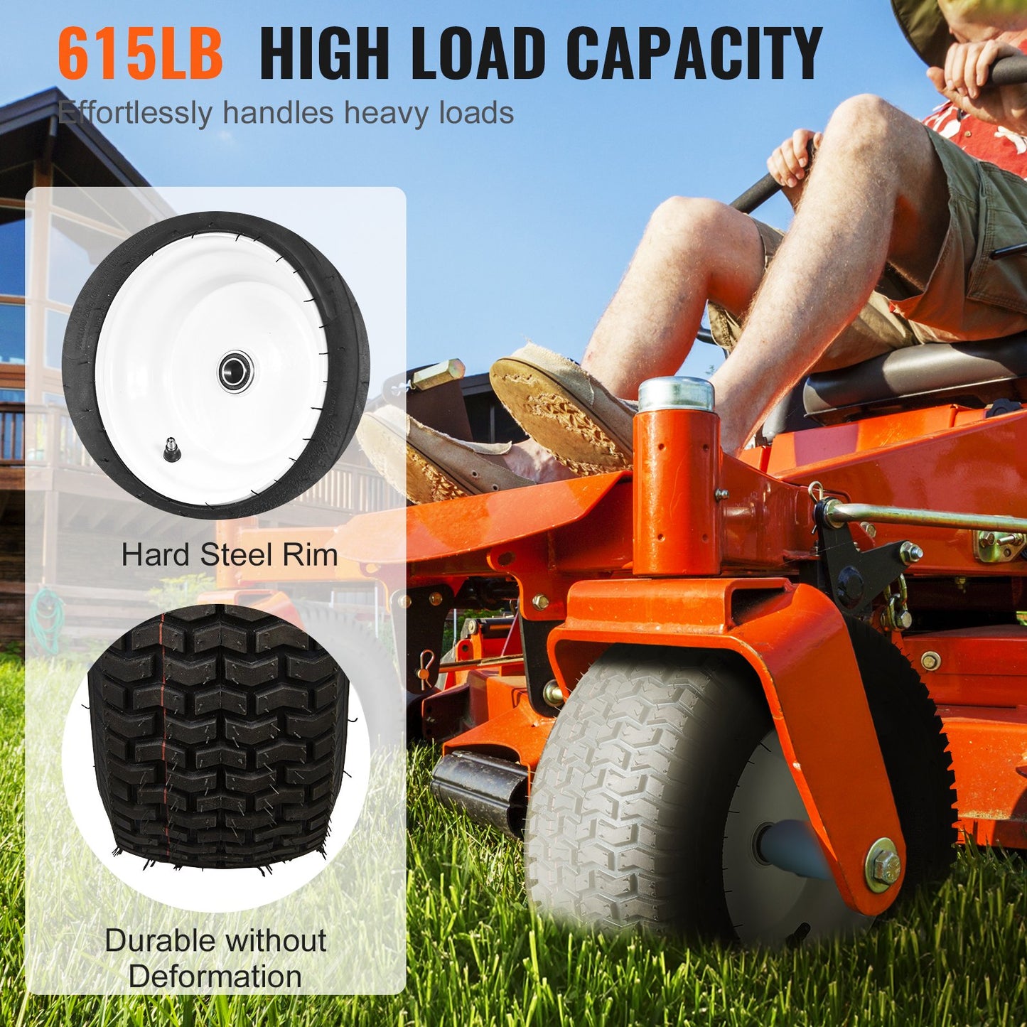 16x6.5-8 Lawn Mower Tires with Rims 2-Pack Tubeless Turf Tractor Wheels