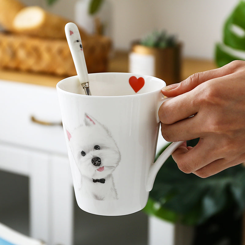 Creative Coffee Milk Cup Ceramic Drinkware with Lid & Spoon - Multiple Styles