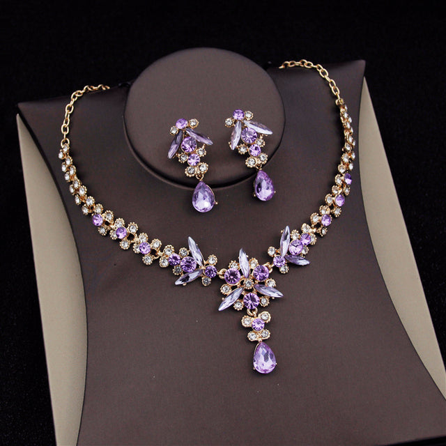 Luxury Bridal Jewelry Set with Tiara Crown Necklace and Earrings - Multiple Colors