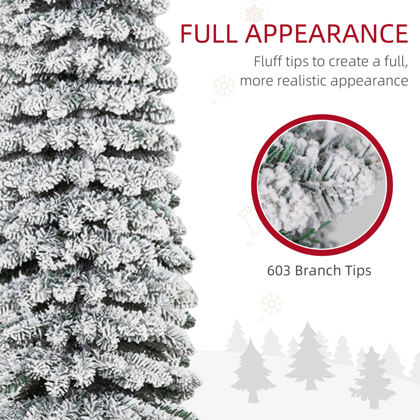 8ft Snow Flocked Slim Pencil Christmas Tree - Green, 603 Tips