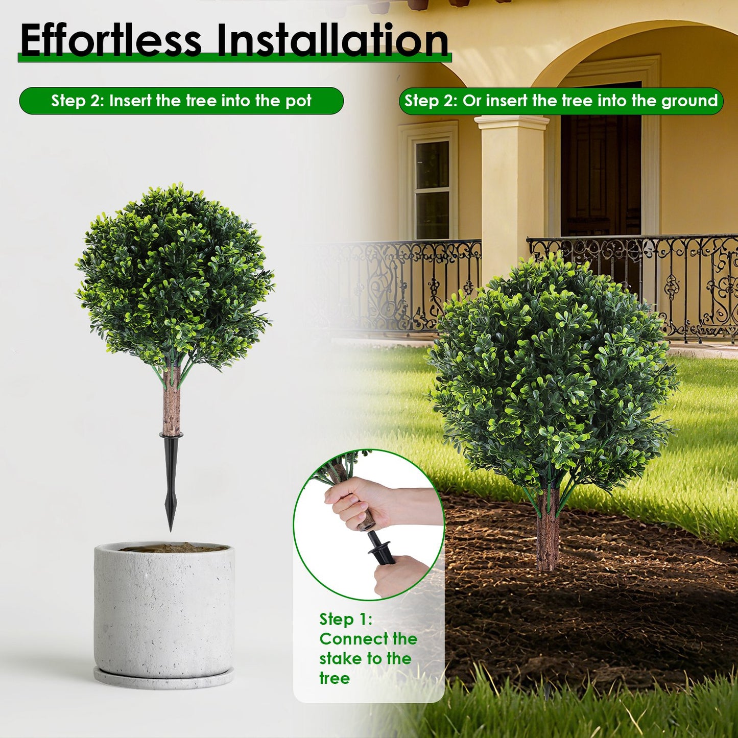 2 Pack Artificial Peanut Topiary Trees - UV Resistant Fake Plants
