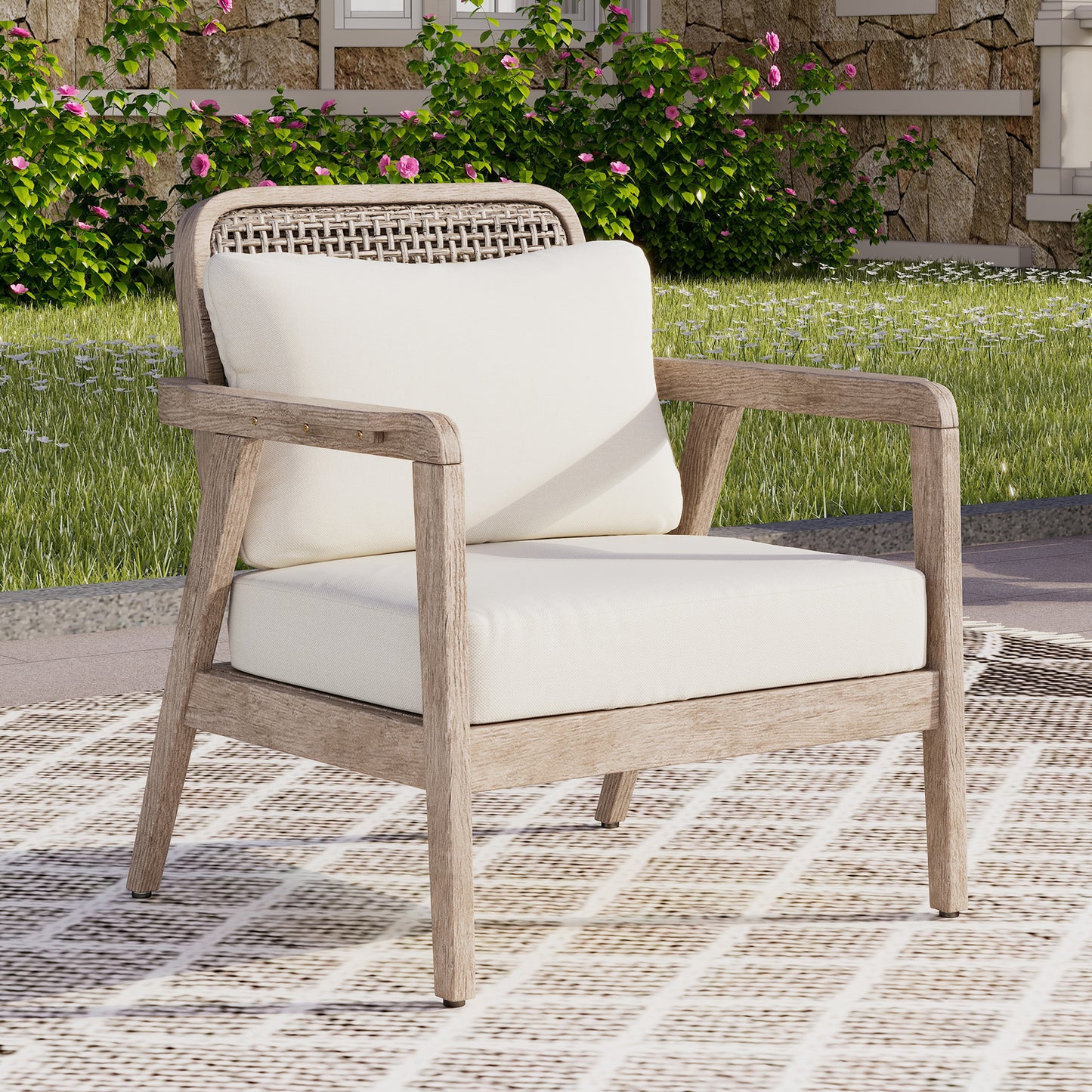 Outdoor Acacia Wood Patio Club Chair, Furniture,Waterproof Thick