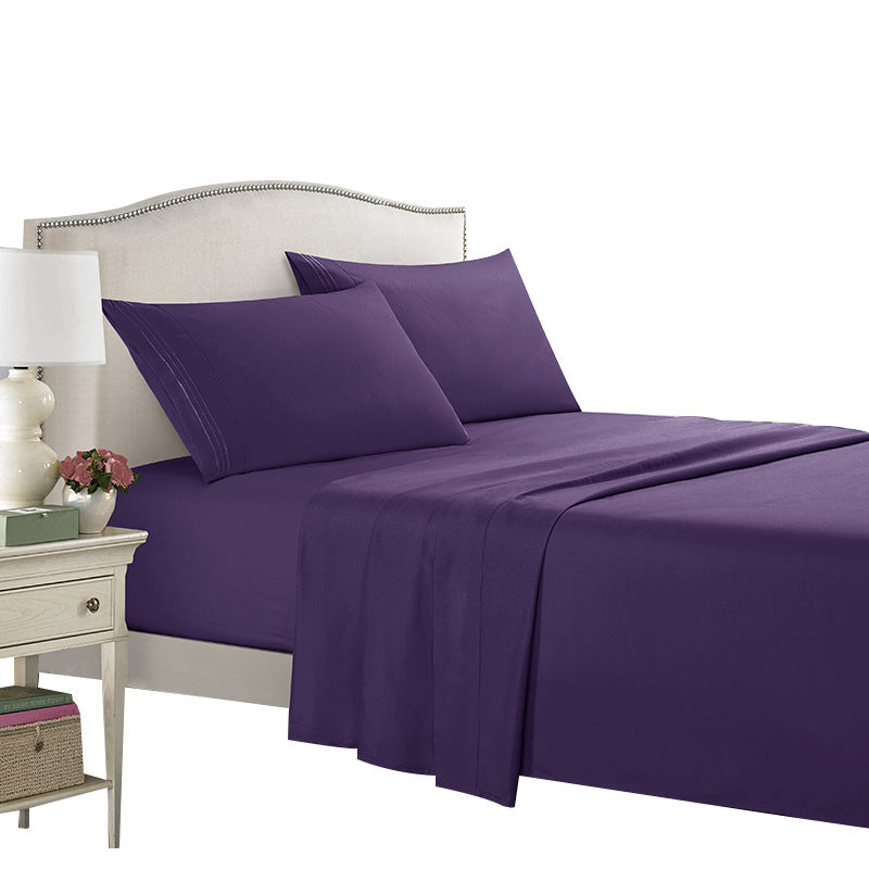 Embroidered Solid Color Bedding Set - Bed Sheets Pillowcases & Quilt Cover