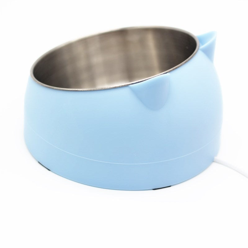 Stainless Steel Double Pet Food Bowl with Oblique Mouth for Cats and Dogs