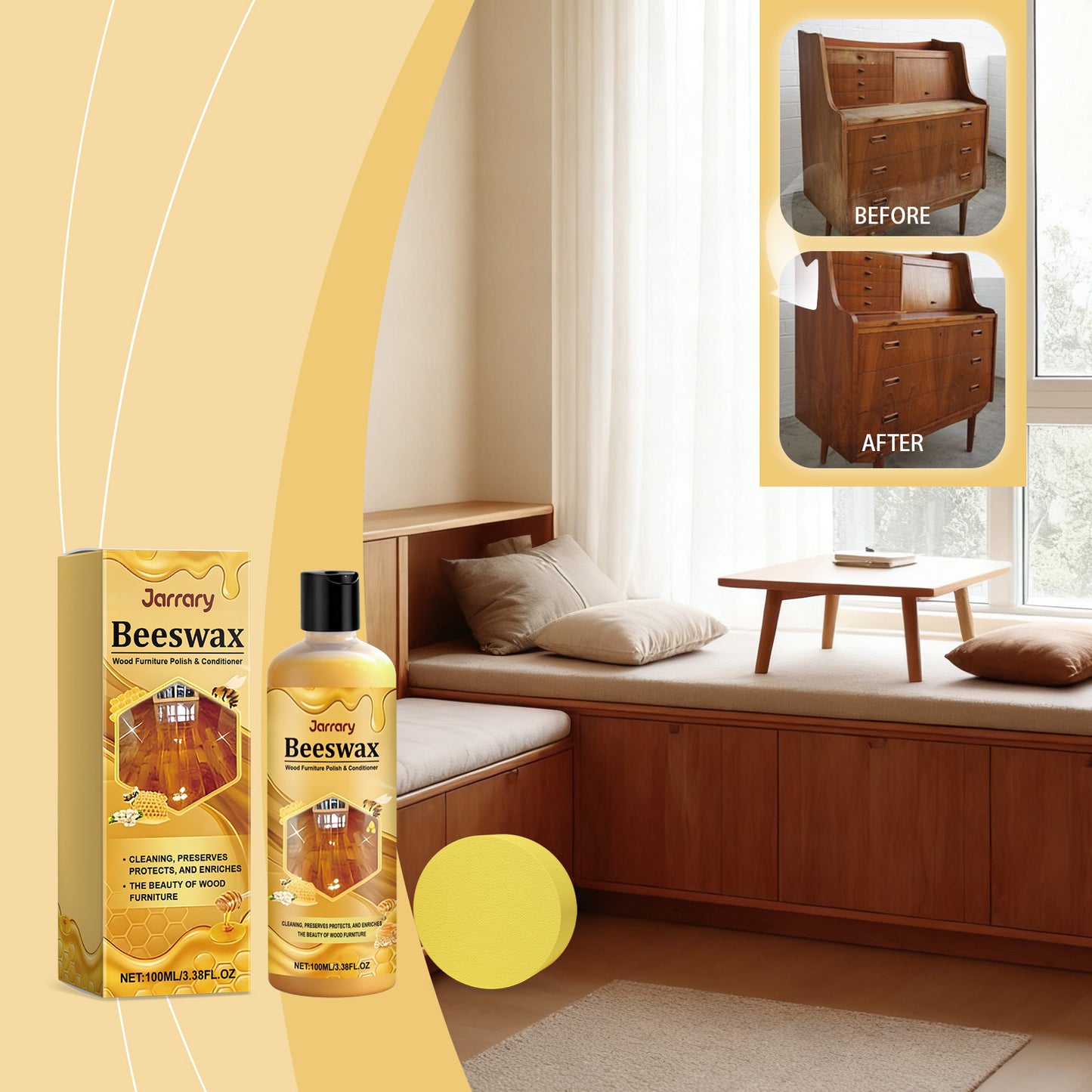 Beeswax Wood Polishing Agent - 100ml Bottle for Furniture & Wood Care