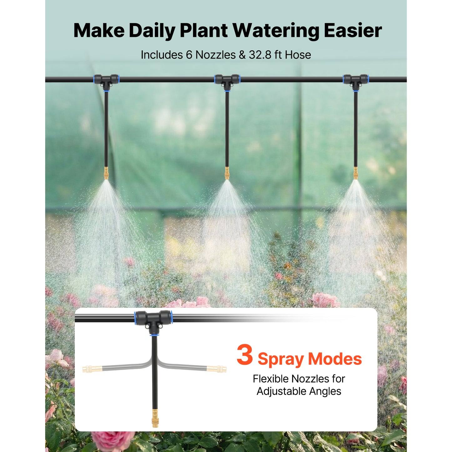 Walk-In Tunnel Greenhouse 15x7x7 ft Steel Frame PE Cover Watering System Roll-Up Door