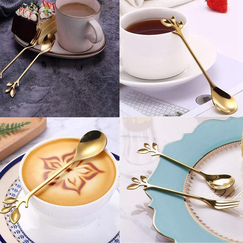 Stainless Steel Dessert Spoon & Fork Set - Creative Leaf Kitchen Utensils