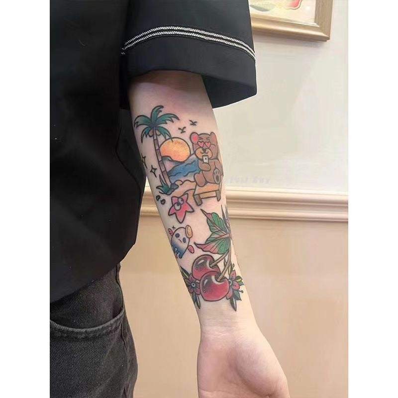 Waterproof Flower Arm Tattoo Sticker - Oldschool Style 10x18cm
