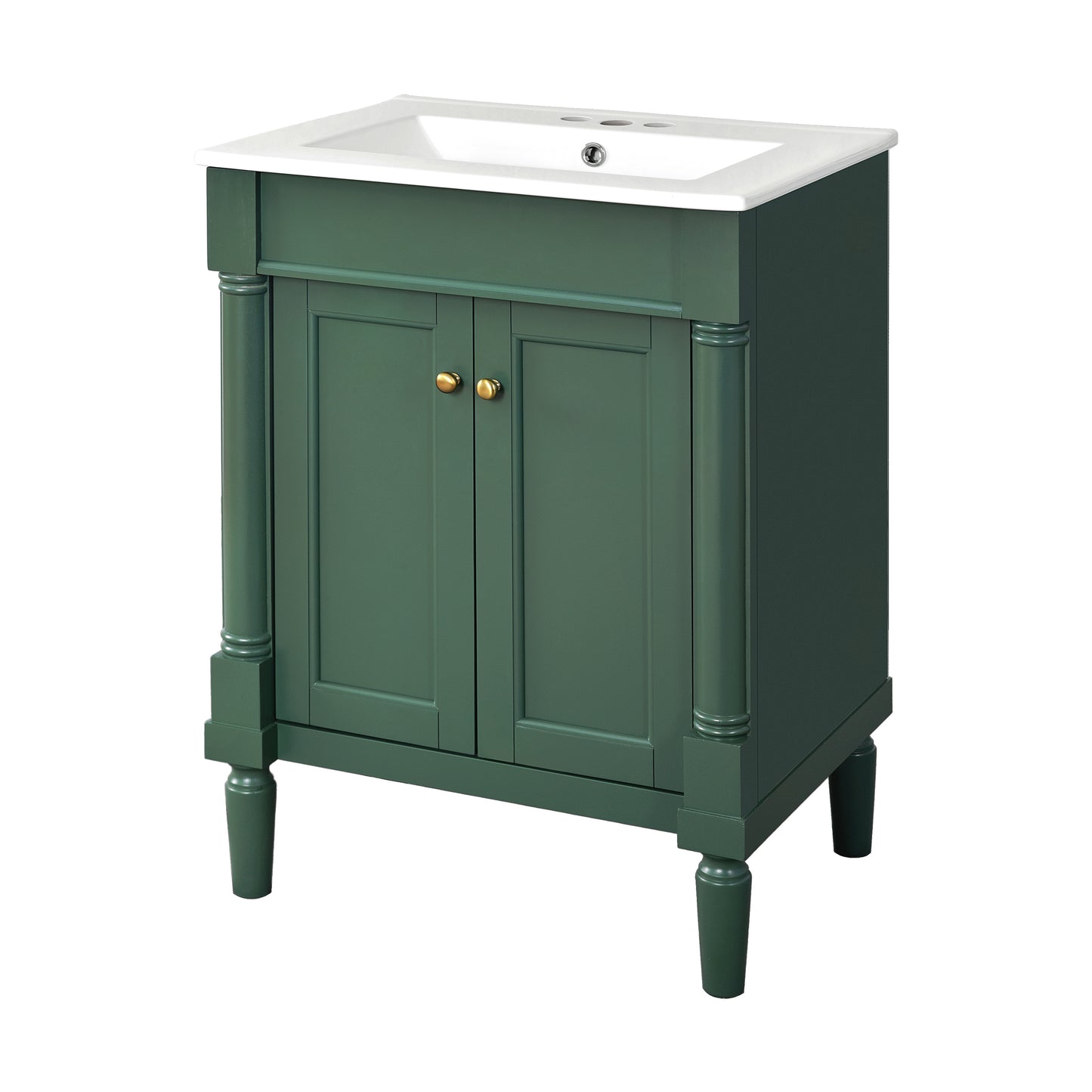24-Inch Green Bathroom Vanity with Ceramic Sink & Storage